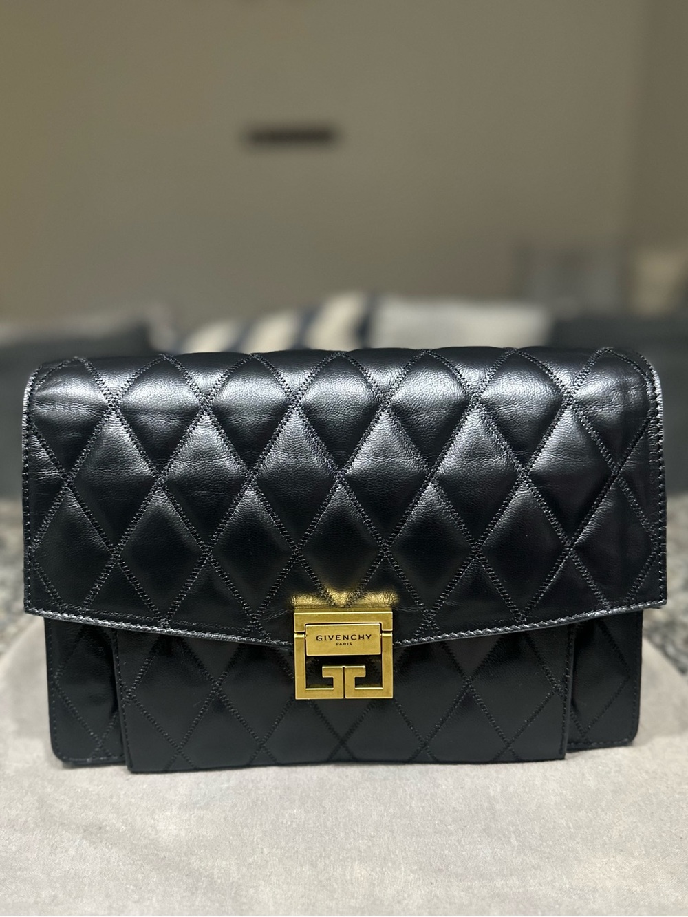 Givenchy Black Quilted Leather Shoulder Bag with Gold-Tone Clasp